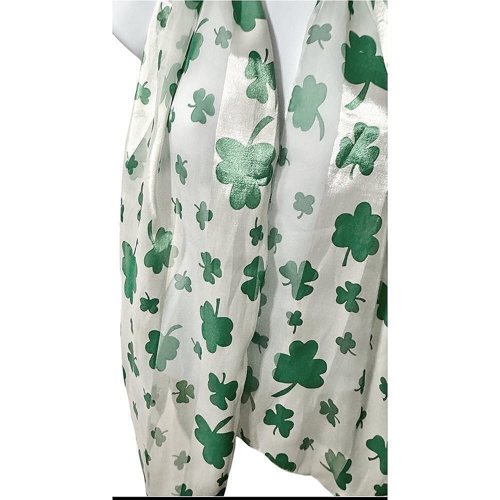 Unbranded Scarf Women Small Green Excellent Shamrock Clover Print Sheer Holiday - Picture 2 of 4